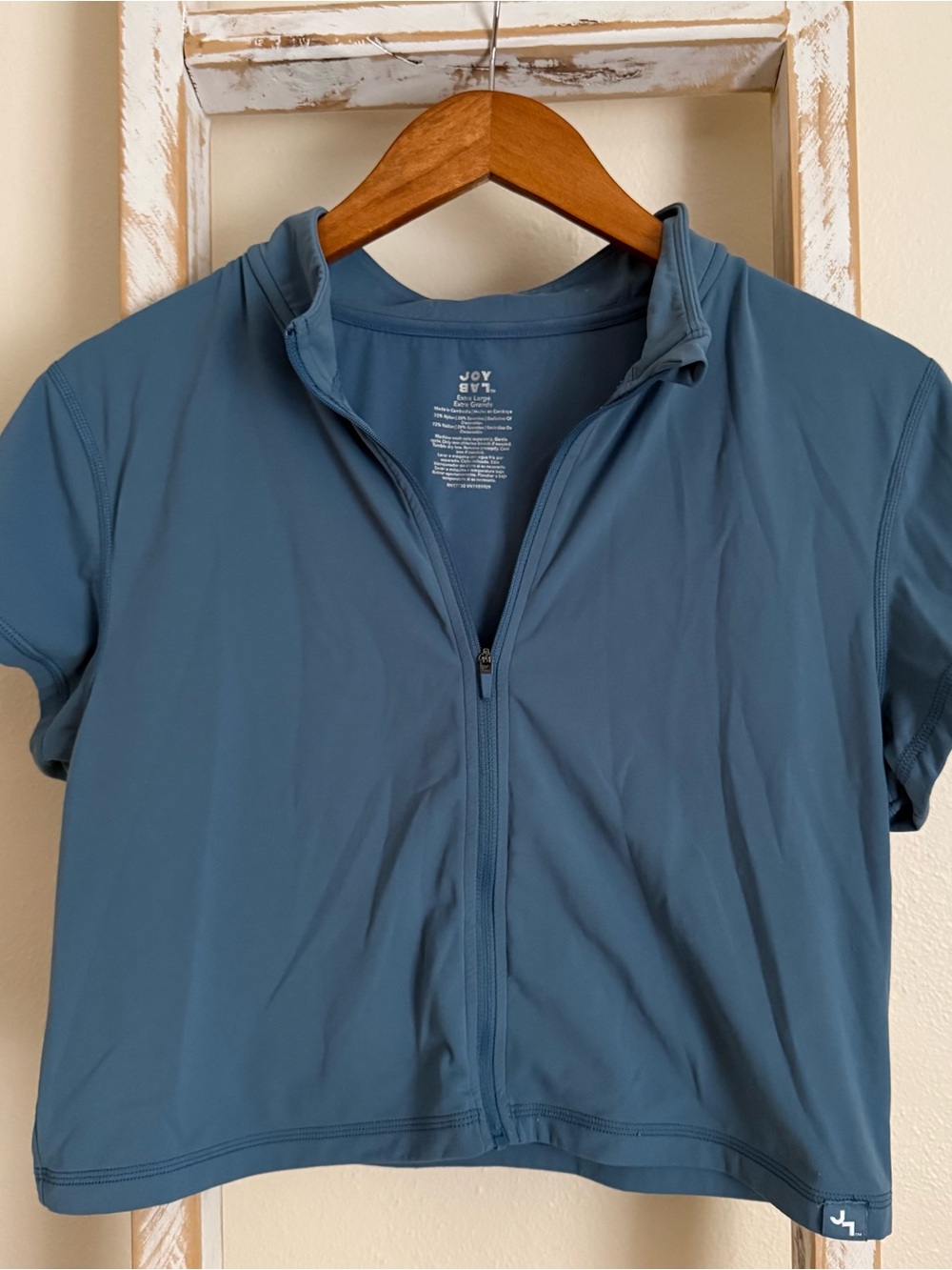 JoyLab Dusty Blue Zip-Up Crop Top
